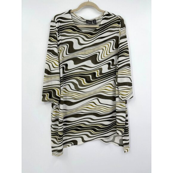 Chico's Tops - Chico's Travelers Swirl Print Stretch Blouse Top Olive Green Size 3 (16) XL